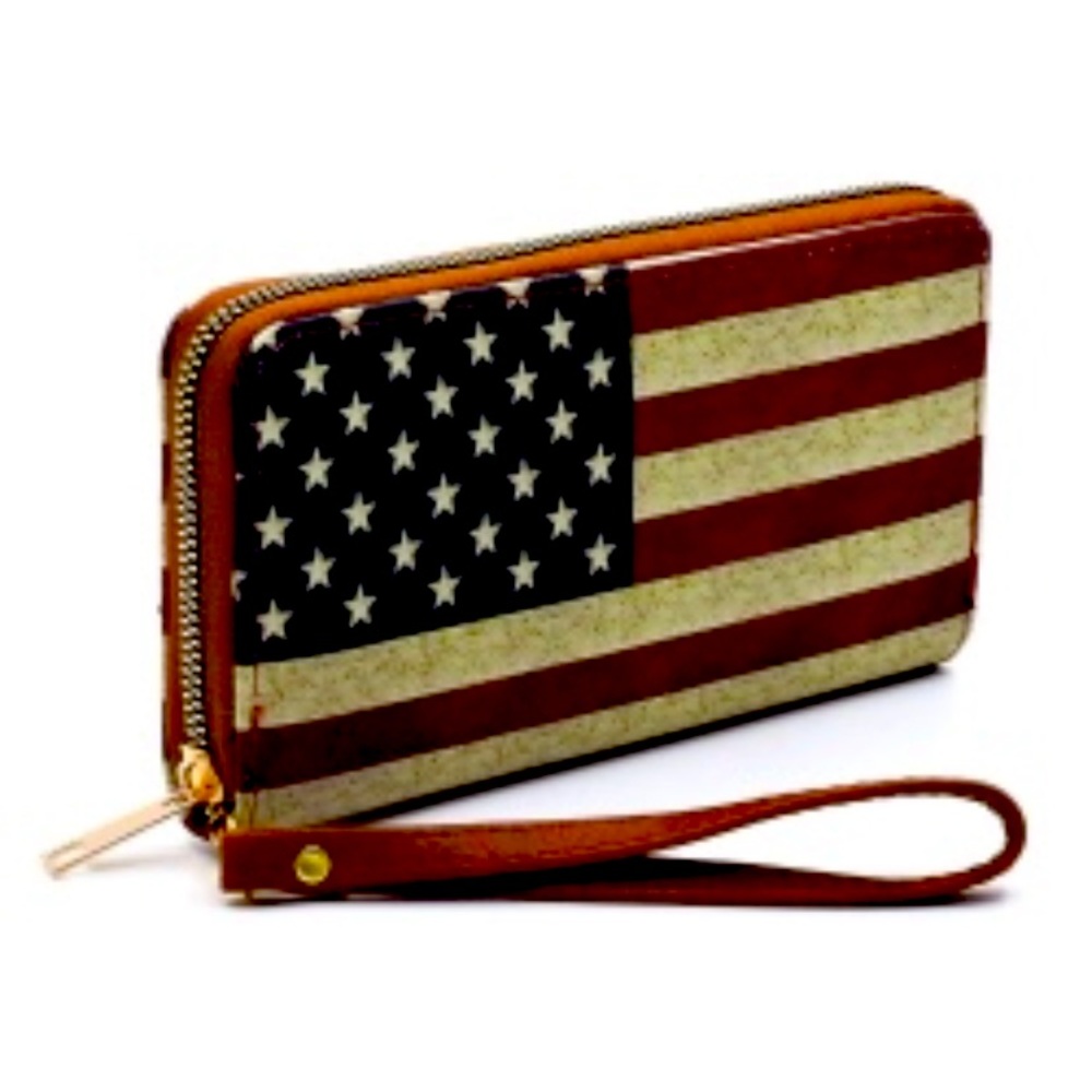 US Flag Wallet Wristlet Tan